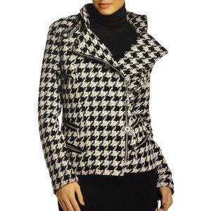 Barbour International Black Streak Houndstooth Jacket Womens Size 6 Wool Blend